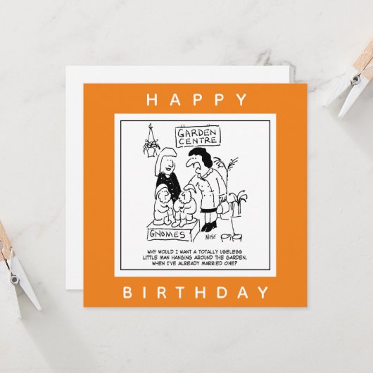 Useless Gnome in the Garden Cartoon Kaart (Voorkant / Achterkant in situ)