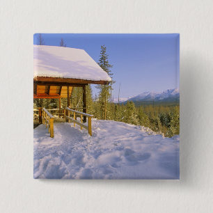 USFS Schnauss Cabin-huur in de winter met uitzicht Vierkante Button 5,1 Cm