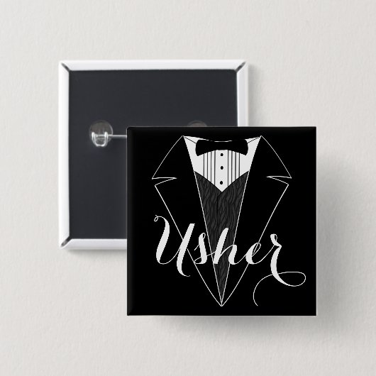 Usher Black en White Tux Wedding Party Button (Voorkant /achterkant)