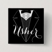 Usher Black en White Tux Wedding Party Button (Voorkant)