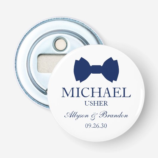 Usher Blauwe Strik Button Flesopener (Voorkant)