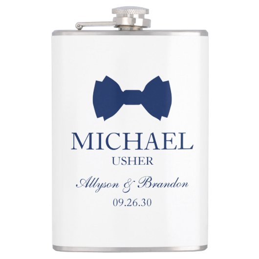 Usher Blue Bow Stropdas Heupfles (Voorkant)