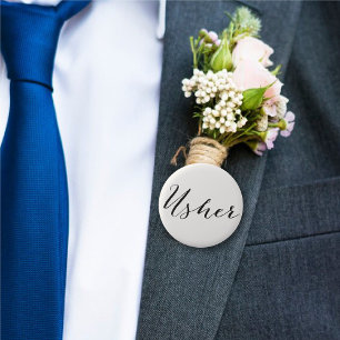 Usher Calligraphy Script Chic Wedding Bridal Party Ronde Button 5,7 Cm