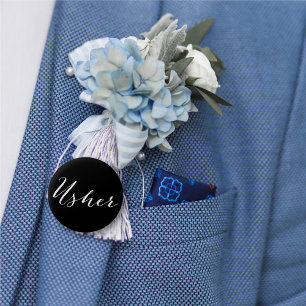 Usher Calligraphy Wedding Bridal Party Button