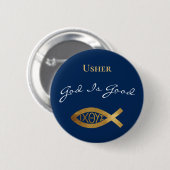 Usher Christelijke Church God is goed modern blauw Ronde Button 5,7 Cm (Voorkant /achterkant)