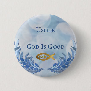 Usher Christelijke Church God is goed modern Ronde Button 5,7 Cm