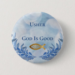 Usher Christelijke Kerk God is goed modern Ronde Button 5,7 Cm