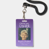 USHER-foto officiële badge paars mauve (Voorzijde met lanyard)