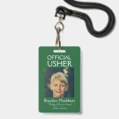 USHER-foto officiële badge smaragdgroen (Voorzijde met lanyard)