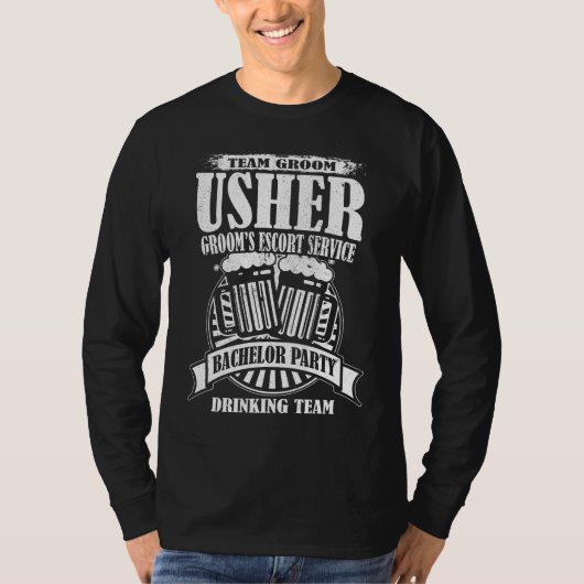 Usher Groom's Escort Service Bachelor Party T-shirt (Voorkant)