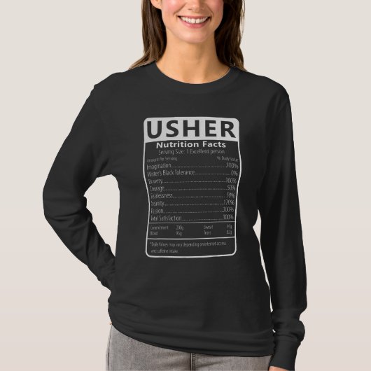 Usher Nutrition Facts Sarcastic Graphic Humor T-shirt (Voorkant)