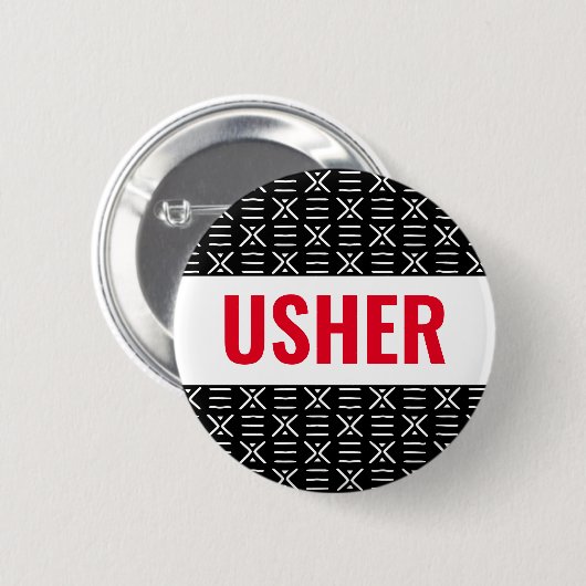 Usher of Name Button Pin on African Mud Cloth (Voorkant /achterkant)