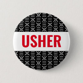 Usher of Name Button Pin on African Mud Cloth