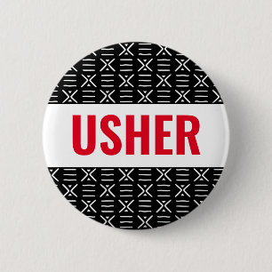 Usher of Name Button Pin on African Mud Cloth