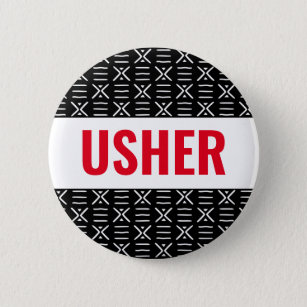 Usher of Name Button Pin on African Mud Cloth