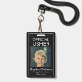 USHER Photo Official Badge Black White (Voorzijde met lanyard)