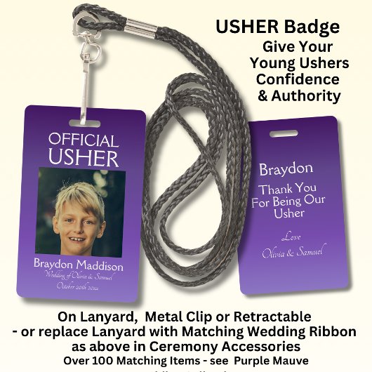 USHER Photo Official Badge Purple Mauve