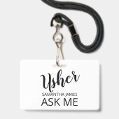 Usher Vraag Mijn Naam Badge (Voorzijde met lanyard)