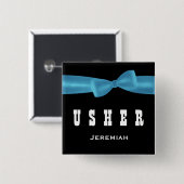 USHER Wedding Custom Name V02R BLUE Vierkante Button 5,1 Cm (Voorkant /achterkant)