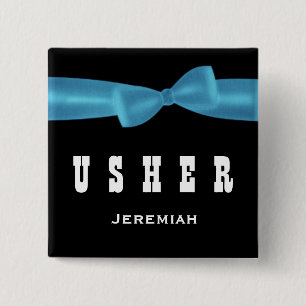 USHER Wedding Custom Name V02R BLUE Vierkante Button 5,1 Cm