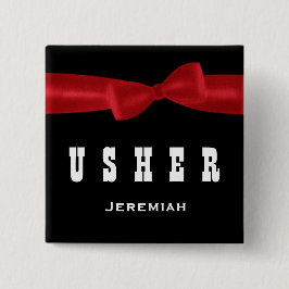 USHER Wedding Custom Name V02R RED Vierkante Button 5,1 Cm