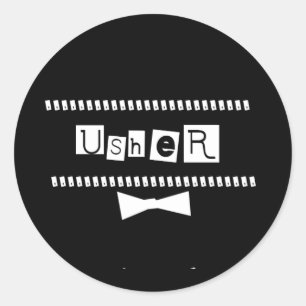 Usher White op zwart Ronde Sticker
