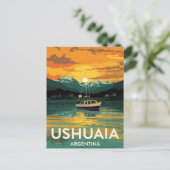 Ushuaia Argentina Sunset Boat Beagle Briefkaart (Staand voorkant)