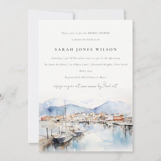 Ushuaia Argentina Watercolor Scape Bridal Shower Kaart (Voorkant)