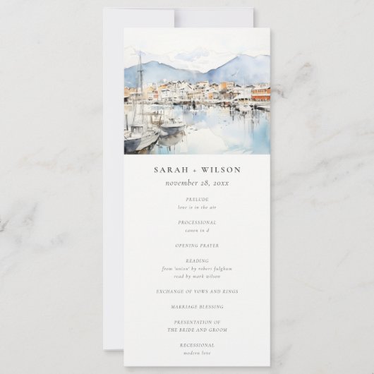 Ushuaia, Argentina Watercolor Scape Wedding Menu Kaart (Voorkant)