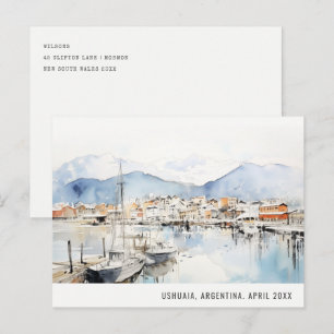 Ushuaia Argentinië Landschap Aquarel Reizen Feestdagenkaart