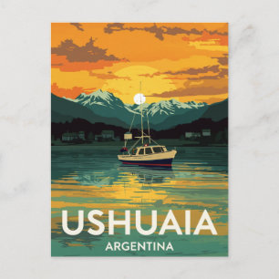 Ushuaia Argentinië Zonsondergang Boot Beagle Briefkaart