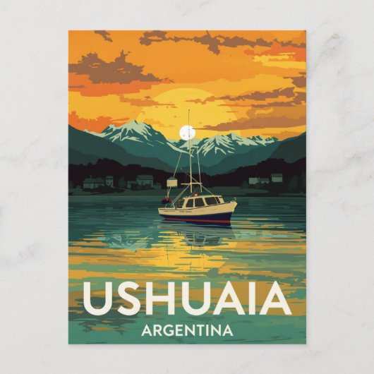 Ushuaia Argentinië Zonsondergang Boot Beagle Briefkaart (Voorkant)