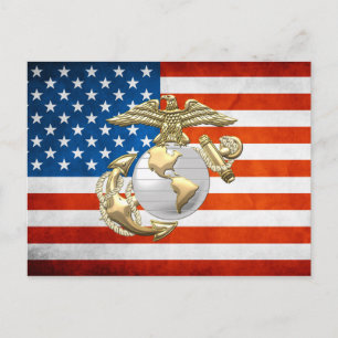 USMC [3D] Eagle, (EGA) Wereldbol & Anker Briefkaart