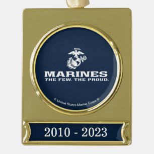 USMC de weinige Logo gestapeld rond - wit Verguld Banner Ornament
