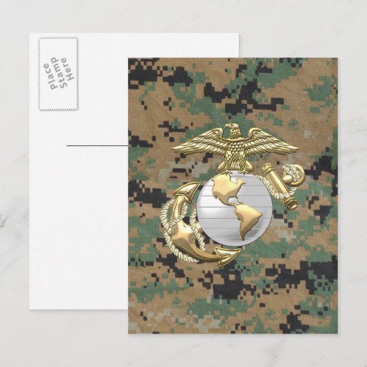USMC Eagle, Wereldbol & Anchor (EGA) [3D] Briefkaart (Voorkant / Achterkant)