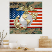 USMC Eagle, Wereldbol & Anchor (EGA) [3D] Poster (Keuken)