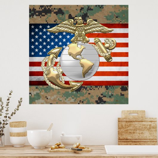 USMC Eagle, Wereldbol & Anchor (EGA) [3D] Poster (Keuken)