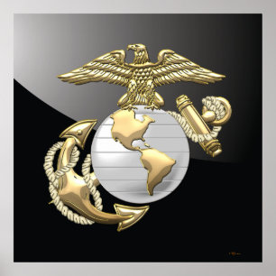 USMC Eagle, Wereldbol & Anchor (EGA) [3D] Poster