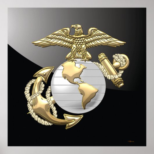 USMC Eagle, Wereldbol & Anchor (EGA) [3D] Poster (Voorkant)