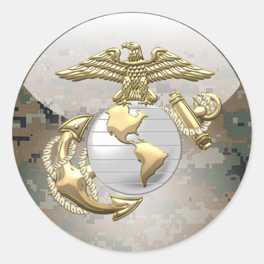 USMC Eagle, Wereldbol & Anchor (EGA) [3D] Ronde Sticker (Voorkant)