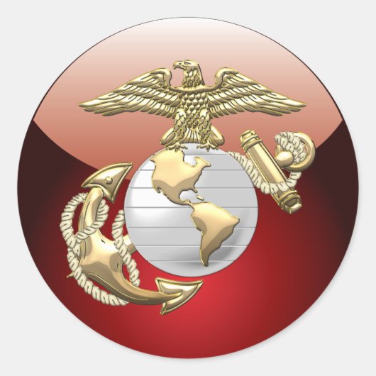 USMC Eagle, Wereldbol & Anchor (EGA) [3D] Ronde Sticker (Voorkant)