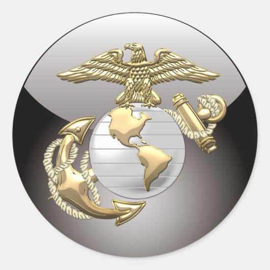 USMC Eagle, Wereldbol & Anchor (EGA) [3D] Ronde Sticker (Voorkant)