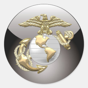 USMC Eagle, Wereldbol & Anchor (EGA) [3D] Ronde Sticker