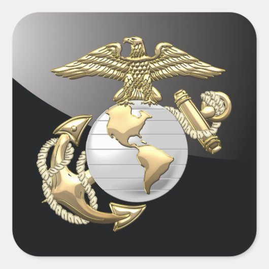 USMC Eagle, Wereldbol & Anchor (EGA) [3D] Vierkante Sticker (Voorkant)