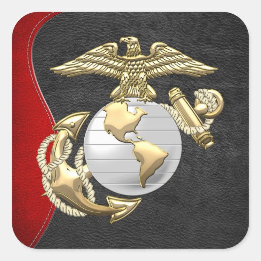 USMC Eagle, Wereldbol & Anchor (EGA) [3D] Vierkante Sticker (Voorkant)
