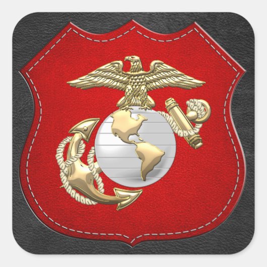 USMC Eagle, Wereldbol & Anchor (EGA) [3D] Vierkante Sticker (Voorkant)