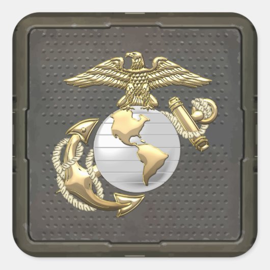 USMC Eagle, Wereldbol & Anchor (EGA) [3D] Vierkante Sticker (Voorkant)