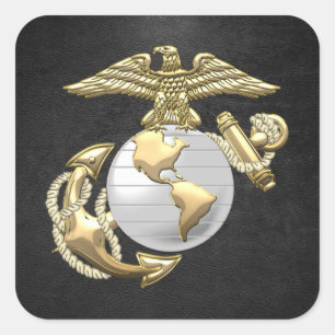 USMC Eagle, Wereldbol & Anchor (EGA) [3D] Vierkante Sticker