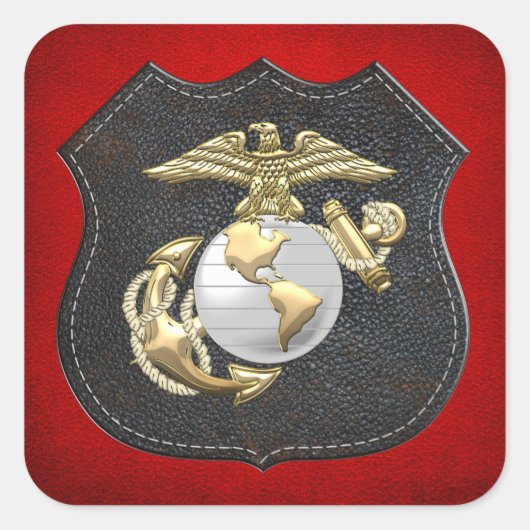 USMC Eagle, Wereldbol & Anchor (EGA) [3D] Vierkante Sticker (Voorkant)
