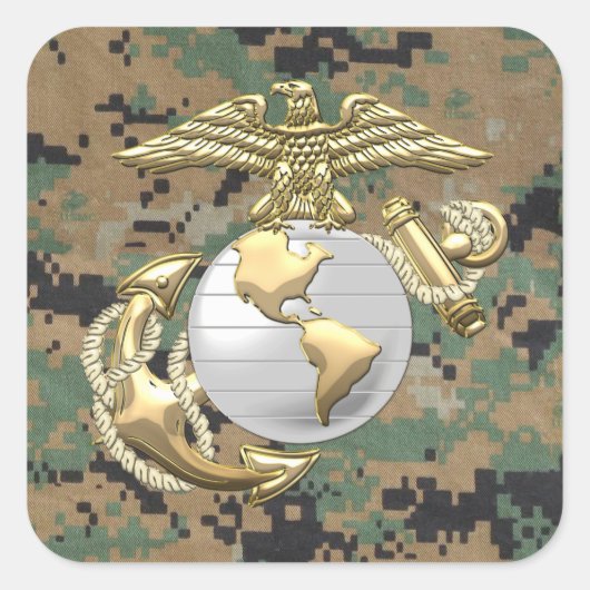 USMC Eagle, Wereldbol & Anchor (EGA) [3D] Vierkante Sticker (Voorkant)